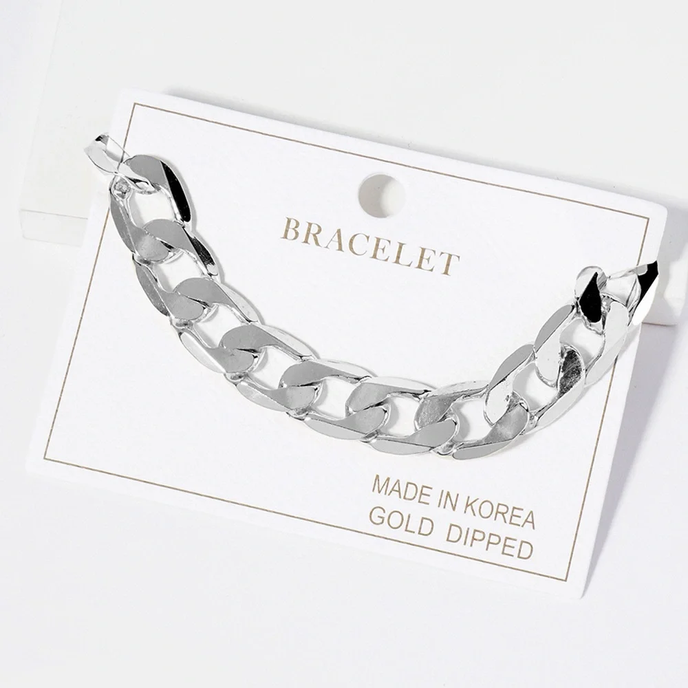 14K White Gold Plated Cuban Link Chain Bracelet